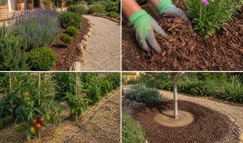 acolchado para el jardín en verano