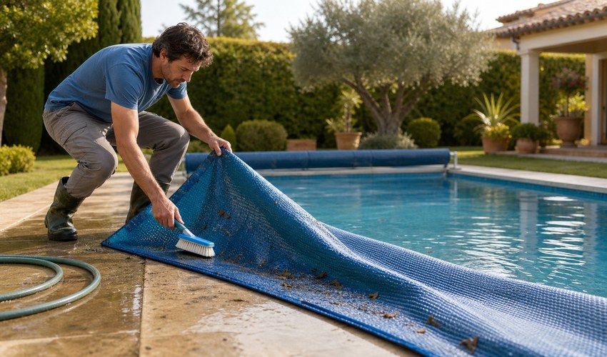 Limpieza de la cubierta antes de guardar limpiar cubierta piscina verano