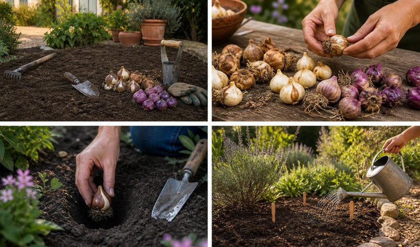 Acolchado y riego suave tras plantar bulbos acolchado y riego suave tras plantar bulbos