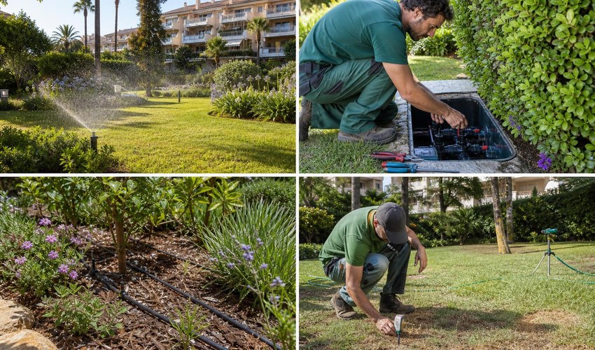Ajuste del programador de riego en una zona común ajuste de programador de riego en jardín comunitario