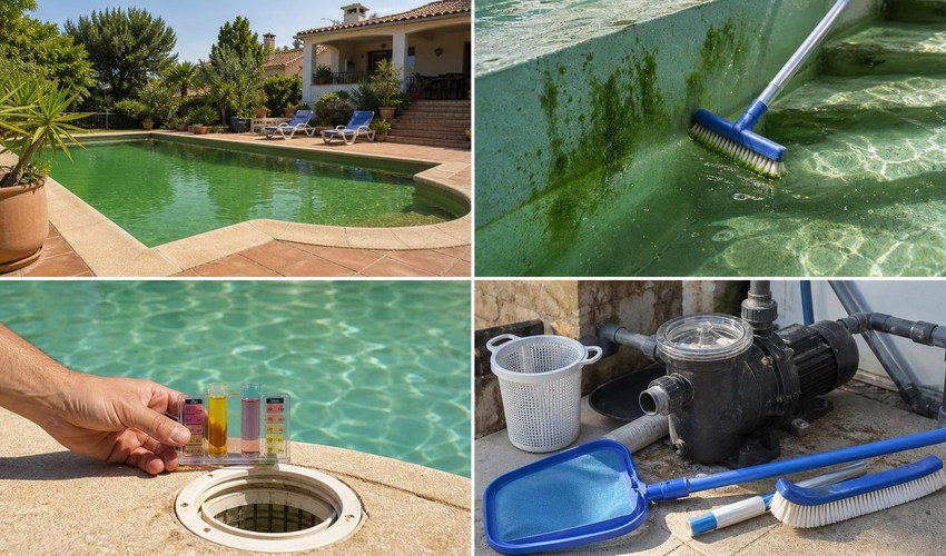 Análisis de pH y cloro antes de tratar algas analizar ph cloro piscina con algas verano