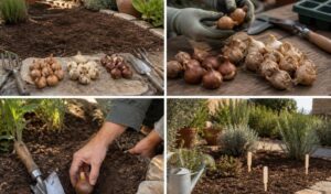 bulbos de otono preparados para plantar en jardin