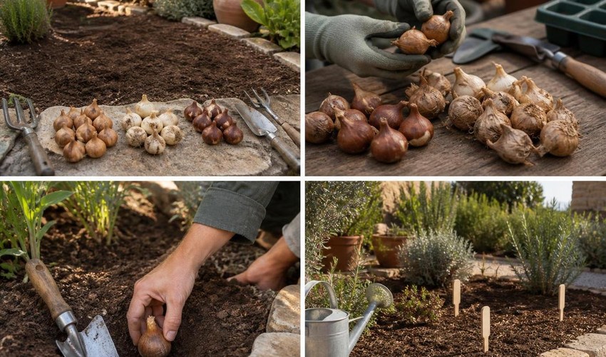 bulbos de otono preparados para plantar en jardin