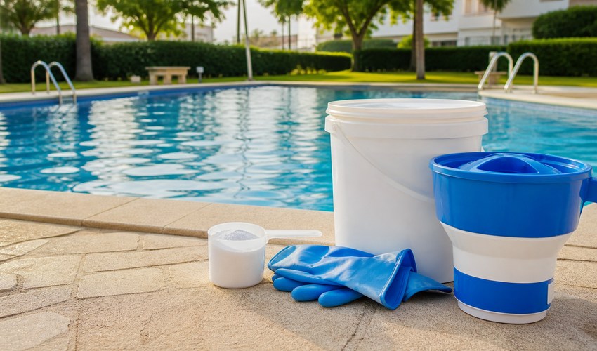 Material preparado para corregir el pH de la piscina material de mantenimiento para corregir pH de piscina con seguridad