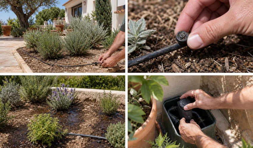 goteros obstruidos en tierra seca de jardin