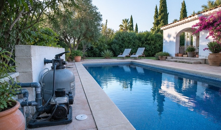 limpieza filtro piscina agosto en piscina residencial mediterranea