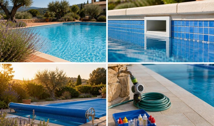 Revisión del nivel de agua junto al skimmer nivel de agua bajo en skimmer de piscina por evaporación