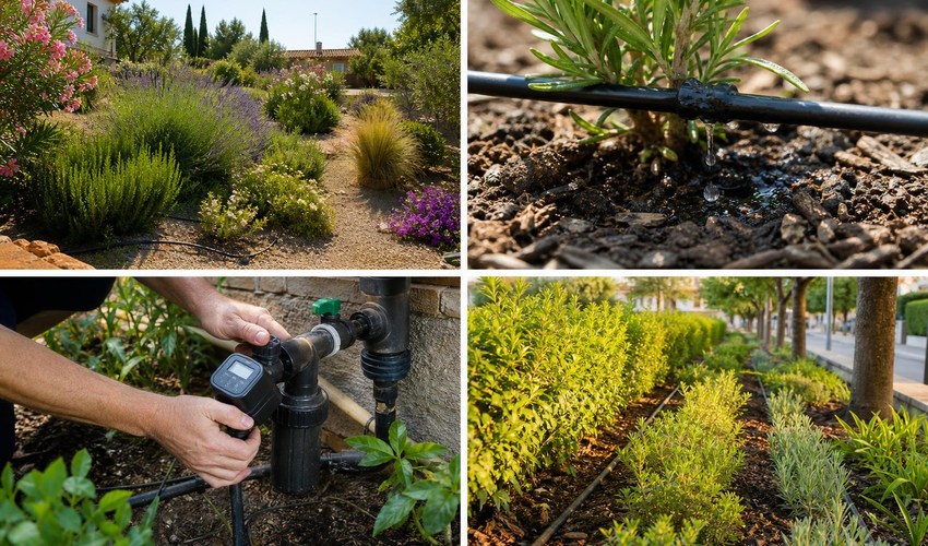 Revisión del programador de riego del jardín ajuste de programador de riego por goteo en jardín