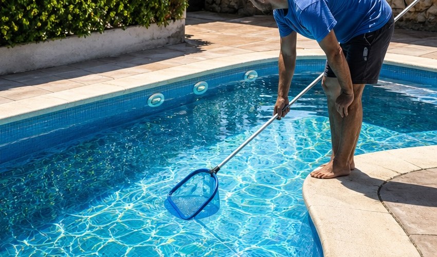 revision de impulsores y recogida de hojas en piscina verano