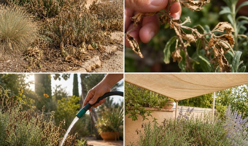 Riego lento para recuperar plantas con calor riego lento en la base de plantas afectadas por calor extremo