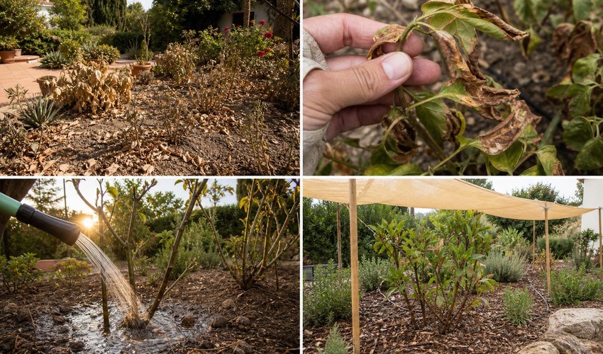 Sombra ligera y acolchado tras una ola de calor plantas recuperandose con sombra ligera y acolchado despues del calor